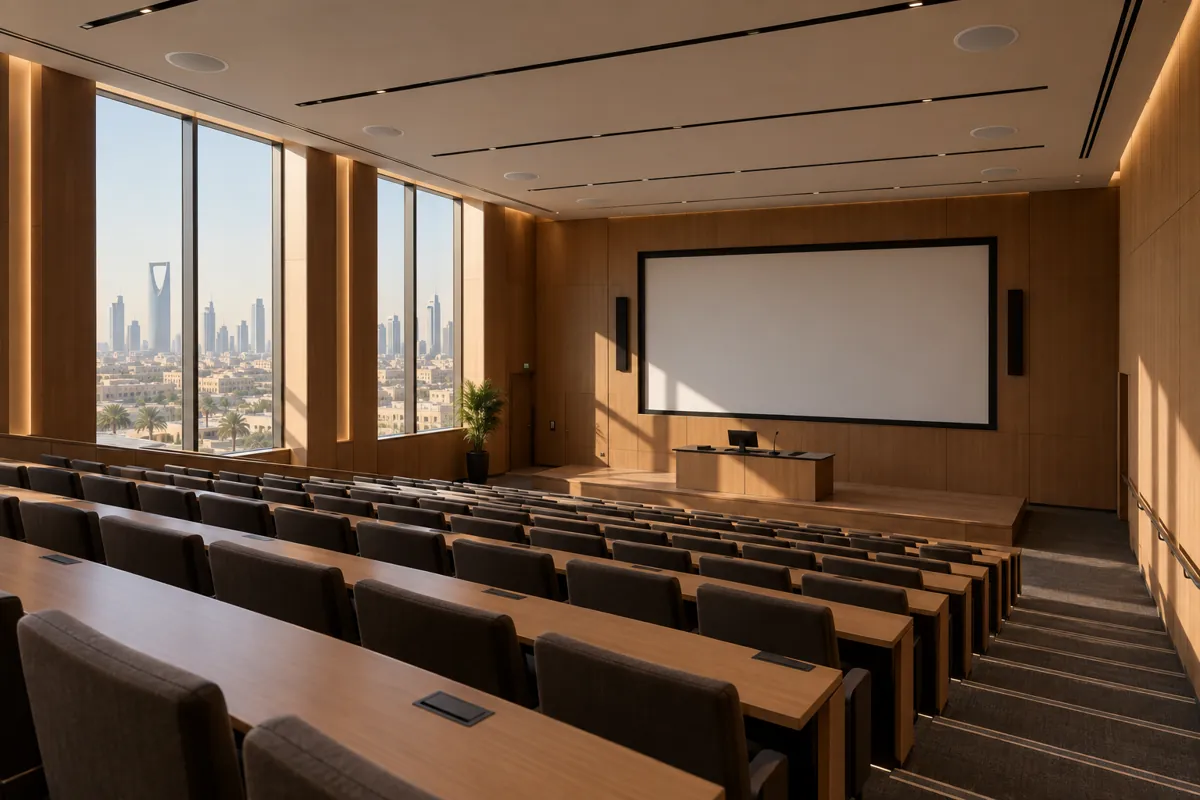 University lecture hall with flush ceiling speakers